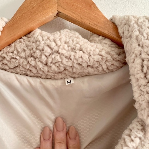 Teddy Neutral Sherpa Sherling Cream lightweight Pea Coat - Picture 9 of 15